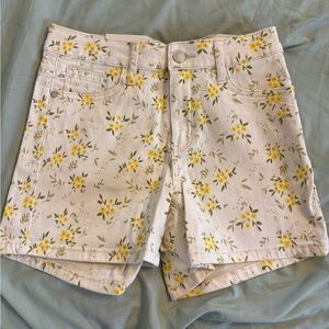 Judy Blue White Denim Shorts with Yellow Floral Print NWT